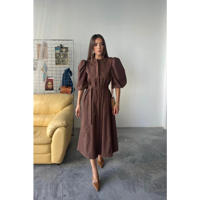 TENCEL KARPUZ KOL ELBİSE - Kahverengi
