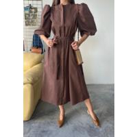 TENCEL KARPUZ KOL ELBİSE - Kahverengi
