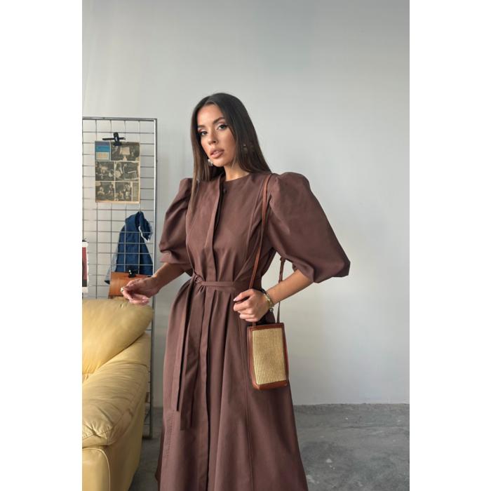 TENCEL KARPUZ KOL ELBİSE - Kahverengi