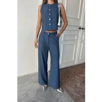 TENCEL KOLSUZ GÖMLEK - PANTOLON TAKIM - İndigo