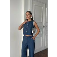 TENCEL KOLSUZ GÖMLEK - PANTOLON TAKIM - İndigo