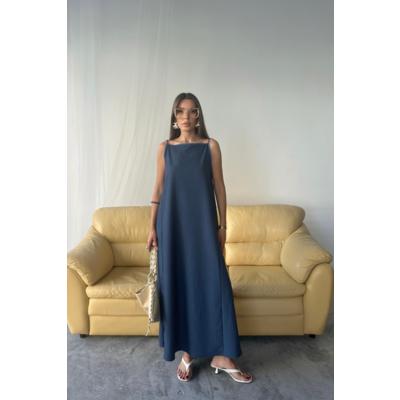 TENCEL KOLSUZ SALAŞ ELBİSE - İndigo