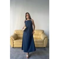 TENCEL KOLSUZ SALAŞ ELBİSE - İndigo