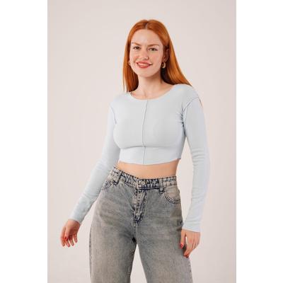 Ters Dikişli Basic Bebe Mavisi Body Bluz