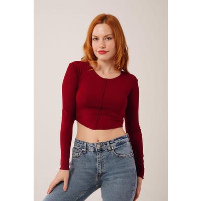 Ters Dikişli Basic Bordo Body Bluz