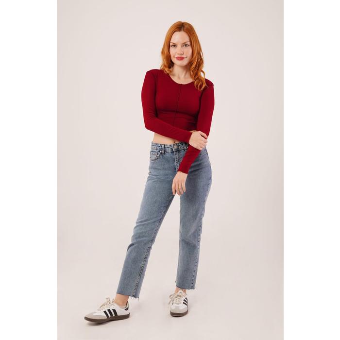 Ters Dikişli Basic Bordo Body Bluz