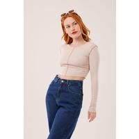 Ters Dikişli Basic Krem Body Bluz