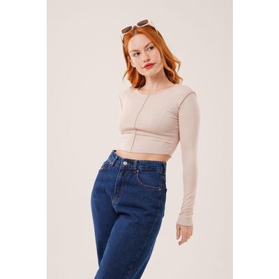 Ters Dikişli Basic Krem Body Bluz