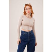 Ters Dikişli Basic Krem Body Bluz
