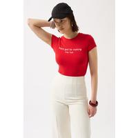 Thanks God Baskılı Likralı Crop T-Shirt