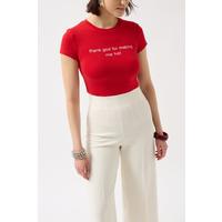 Thanks God Baskılı Likralı Crop T-Shirt