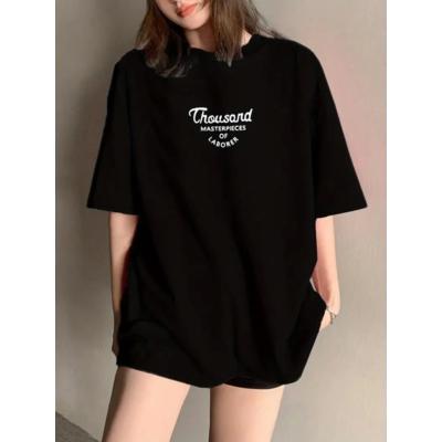 Thousand Baskılı Oversize Bisiklet Yaka T-shirt - Siyah
