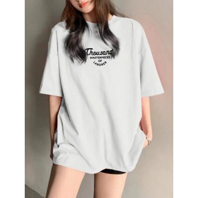 Thousand Baskılı Oversize Bisiklet Yaka T-shirt - Beyaz