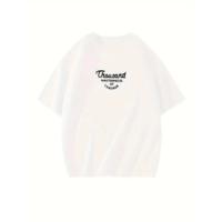 Thousand Baskılı Oversize Bisiklet Yaka T-shirt - Beyaz