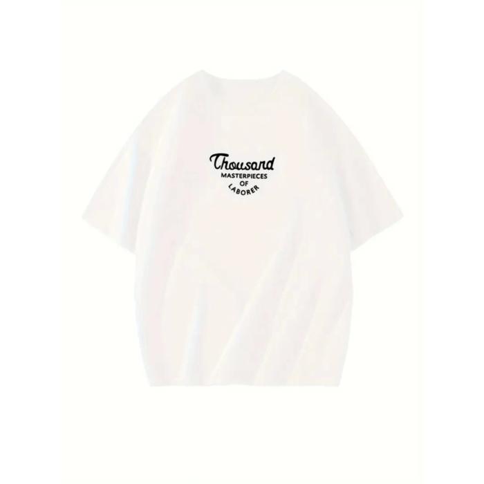 Thousand Baskılı Oversize Bisiklet Yaka T-shirt - Beyaz