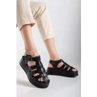 Toten Siyah Cilt Kemerli Sandalet