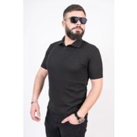Triko Dokuma Yakalı T-shirt - Siyah