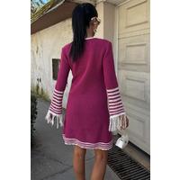 Triko Kolları Püsküllü Düğmeli Elbise 2849