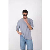 Unisex Basic Bisiklet Yaka Oversize T-Shirt - Gri