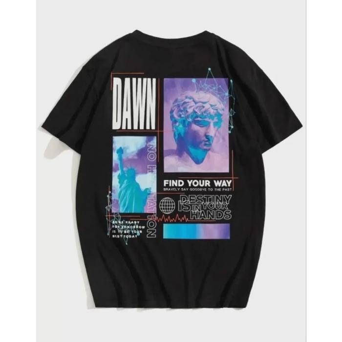Unisex Baskılı Oversize T-Shirt - Siyah