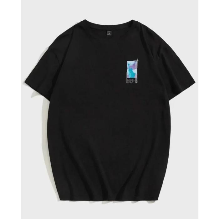 Unisex Baskılı Oversize T-Shirt - Siyah