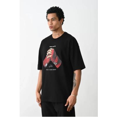 Unisex Baskılı Oversize T-Shirt - Siyah