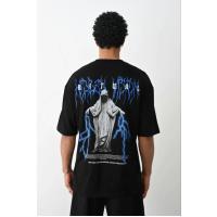 Unisex Baskılı Oversize T-Shirt - Siyah