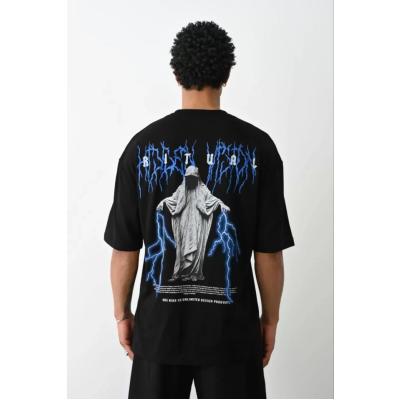 Unisex Baskılı Oversize T-Shirt - Siyah