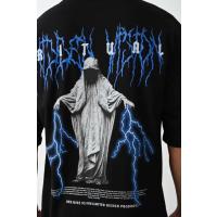 Unisex Baskılı Oversize T-Shirt - Siyah