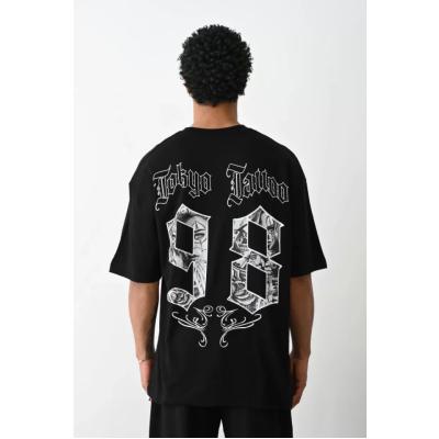 Unisex Baskılı Oversize T-Shirt - Siyah