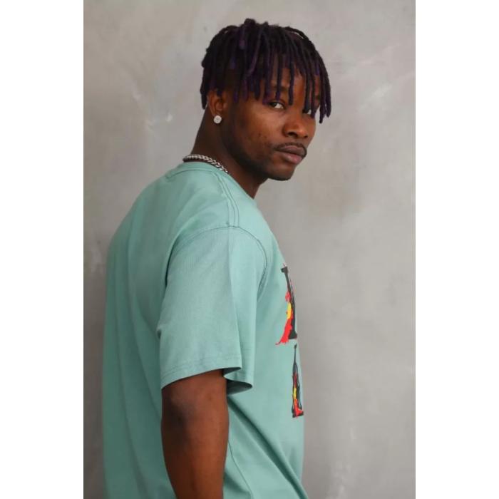 Unisex Baskılı Oversize T-Shirt - Mint Yeşili