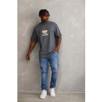 Unisex Baskılı Oversize T-Shirt - Füme