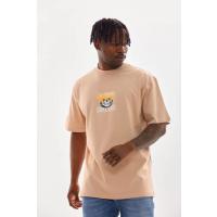 Unisex Baskılı Oversize T-Shirt - Bej