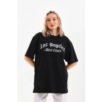 Unisex Baskılı Oversize T-Shirt - Siyah