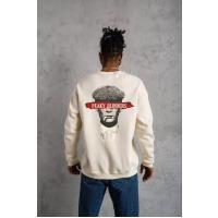 Unisex Bisiklet Yaka Baskılı Oversize Sweatshirt - Beyaz