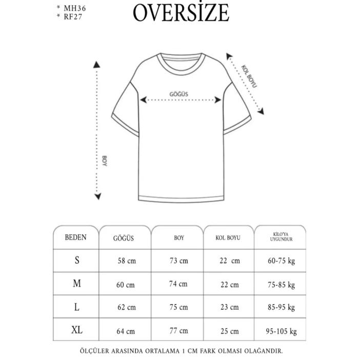Unisex Bisiklet Yaka Baskılı Double Oversize T-Shirt - Siyah