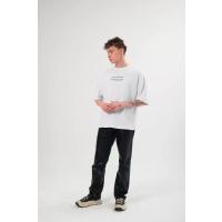 Unisex Bisiklet Yaka Baskılı Oversize T-Shirt - Beyaz