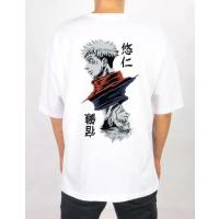 Unisex Bisiklet Yaka Baskılı Oversize T-Shirt - Beyaz