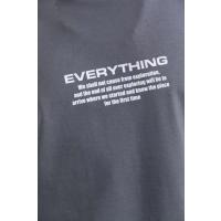Unisex Bisiklet Yaka Baskılı Oversize T-Shirt - Gri