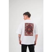 Unisex Bisiklet Yaka Baskılı Oversize T-Shirt - Beyaz