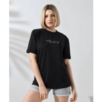 Unisex Bisiklet Yaka Baskılı Slim Fit T-Shirt - Siyah