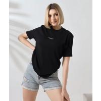 Unisex Bisiklet Yaka Baskılı Slim Fit T-Shirt - Siyah