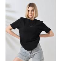 Unisex Bisiklet Yaka Baskılı Slim Fit T-Shirt - Siyah