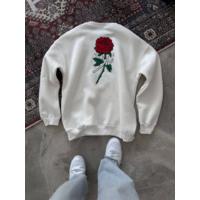 Unisex Bisiklet Yaka Ön Ve Arka Baskılı SweatShirt - Beyaz