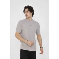 Unisex Bisiklet Yaka Slim Fit T-Shirt- Boyalı Gri