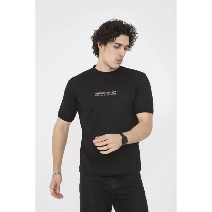Unisex Bisiklet Yaka Slim Fit T-Shirt- Siyah