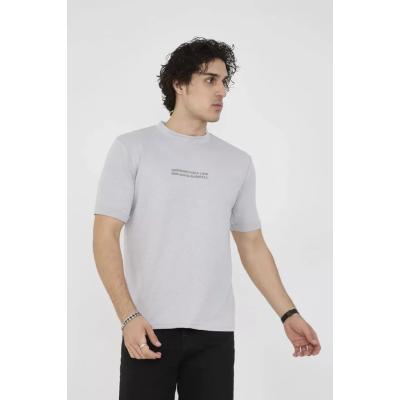 Unisex Bisiklet Yaka Slim Fit T-Shirt- Boyalı Gri