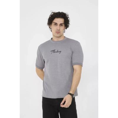 Unisex Bisiklet Yaka Slim Fit T-Shirt- Gri
