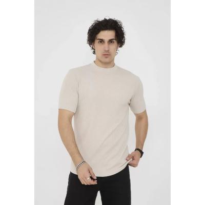 Unisex Bisiklet Yaka Slim Fit T-Shirt- Bej