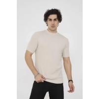 Unisex Bisiklet Yaka Slim Fit T-Shirt- Bej